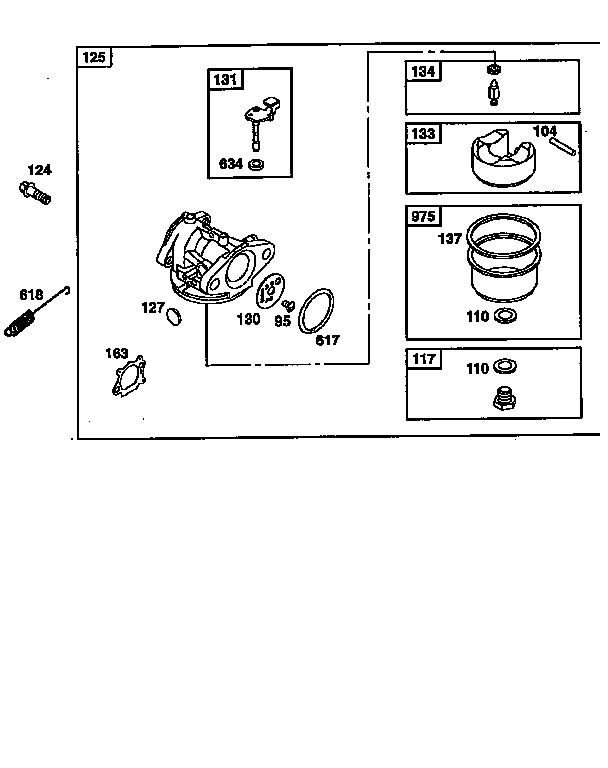 Carburetor Diagram and Parts List for 12H800  Briggs and Stratton Engine